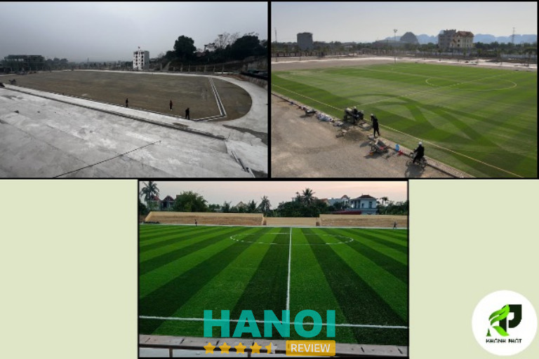 Đo đạc cao độ tại sân Cẩm Khê, Phú Thọ; đổ cát tại Đại học Hoa Lư và nghiệm thu sân Vĩnh Bảo.