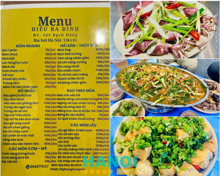 Menu Món nhậu của quán Hiếu Bia