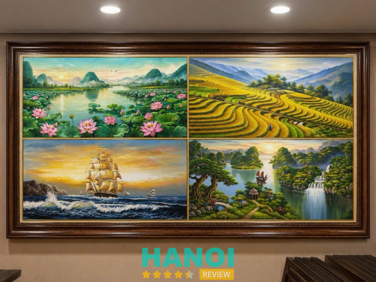 Tranh sơn dầu Hà Định là điểm nhấn nổi bật trong không gian