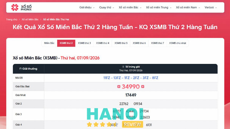 Giao diện tra cứu kết quả xổ số theo ngày trên Xổ Số Phonix