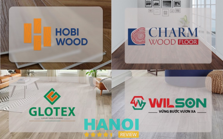 4 thương hiệu sàn nhựa Hobi gồm HobiWood, Charmwood, Glotex và Wilson