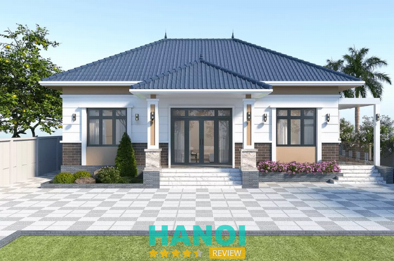 Mẫu nhà cấp 4 mái Thái hiện đại, sử dụng tông màu trung tính (Nguồn: Internet)