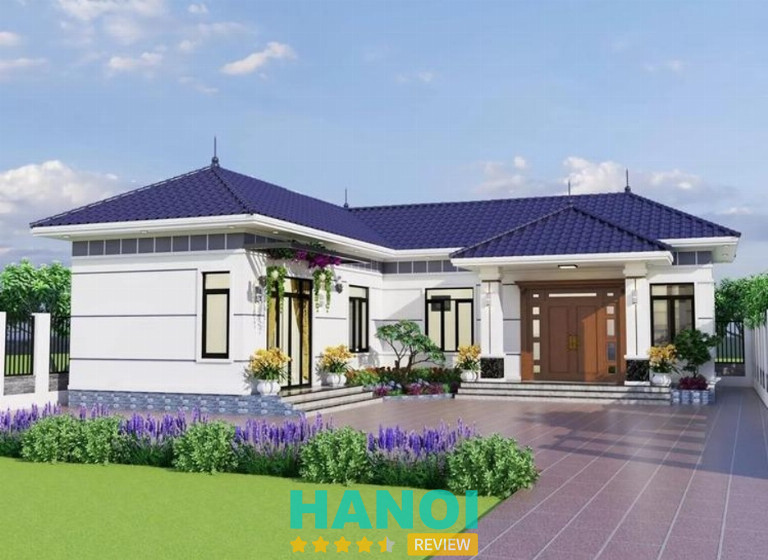 Mẫu nhà cấp 4 mái Thái chữ L kết hợp sân vườn đẹp mắt, ấn tượng (Nguồn: Internet)